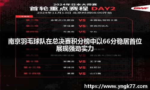 南京羽毛球队在总决赛积分榜中以66分稳居首位展现强劲实力